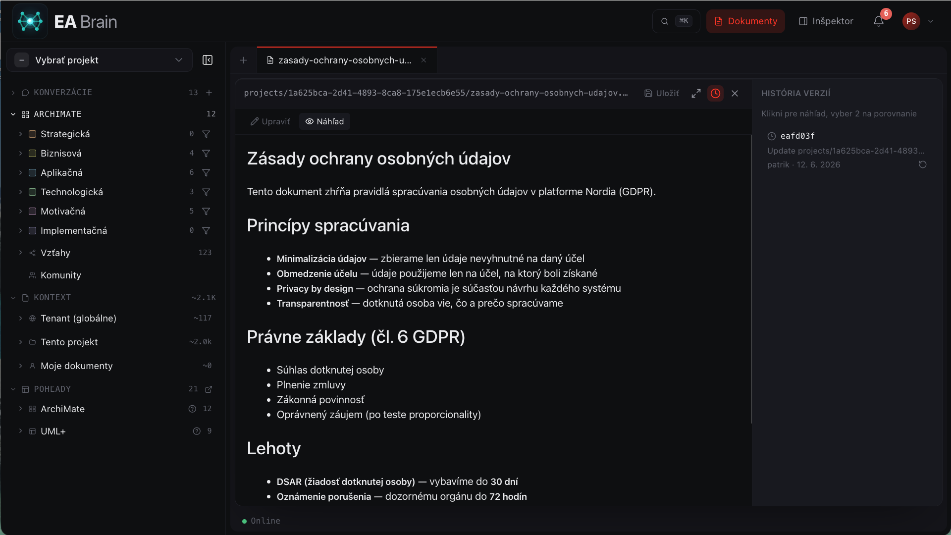 EA Brain, dokumenty a GDPR compliance